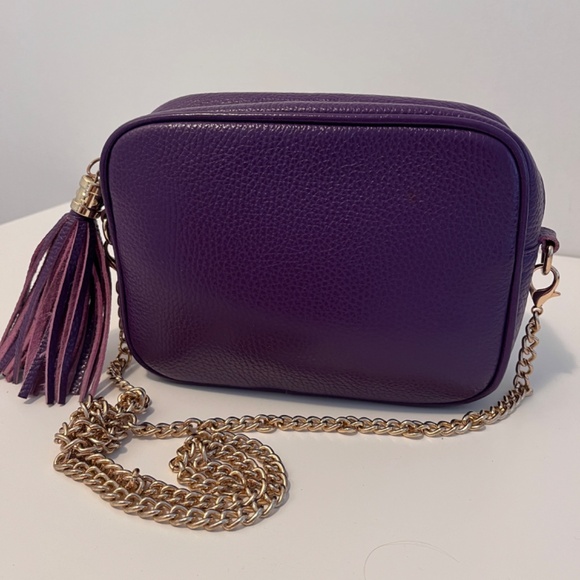 Borse In Pelle 🇮🇹 Violet Leather Chain Strap  Rectangle Tassel Crossbody Purse - Picture 2 of 10